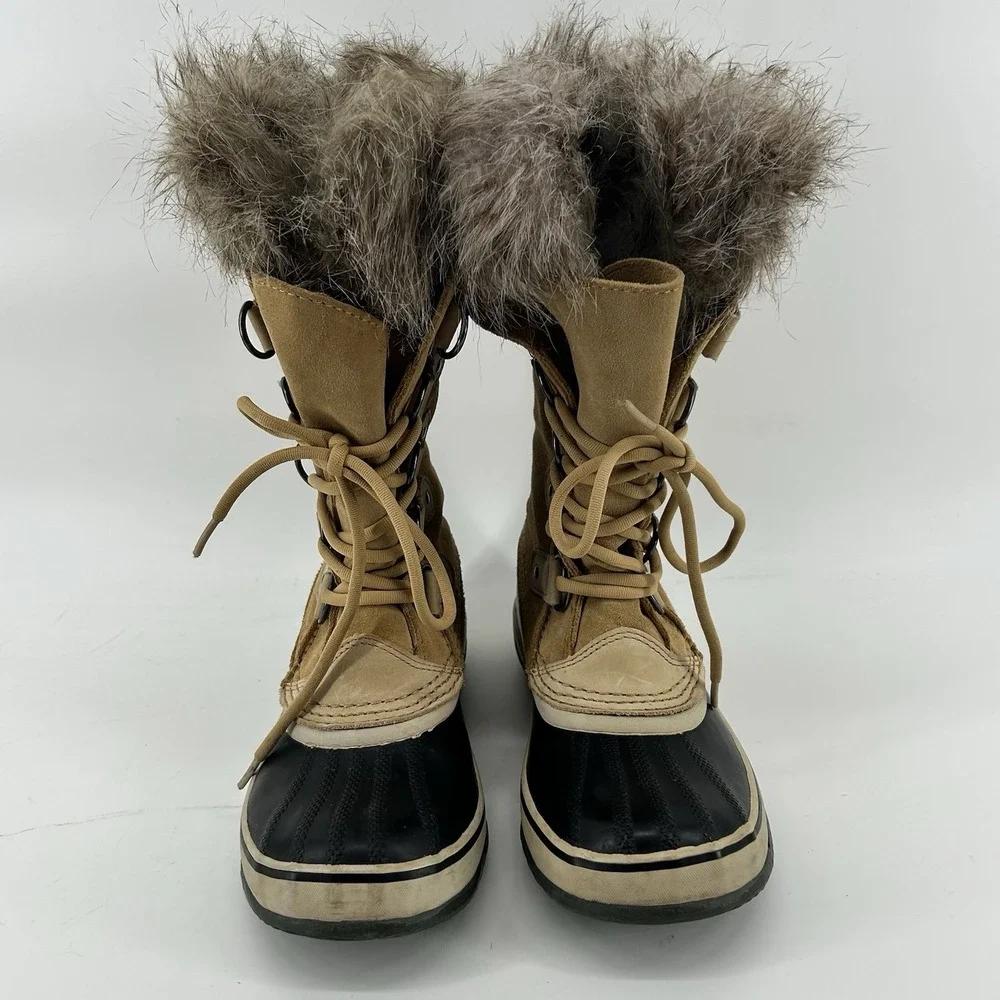 Sorel Joan Of Arctic Boots Womens 7.5 Khaki Waterproof‎ Fur Snow Winter Gorpcore